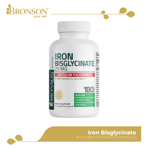 Bronson Iron Bisglycinate for Iron Deficiency and Anemia Support 25mg 180CT