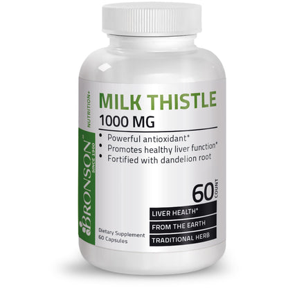 Bronson Milk Thistle for Liver Health, Liver Cleanse, Liver Detox 1000mg 60CT