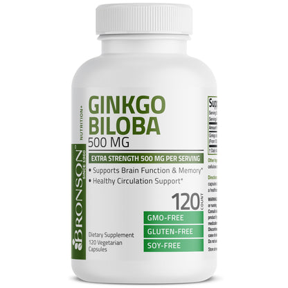 Bronson Ginkgo Biloba Improve Memory, Focus, Brain Functions, and Circulation 500mg 120CT