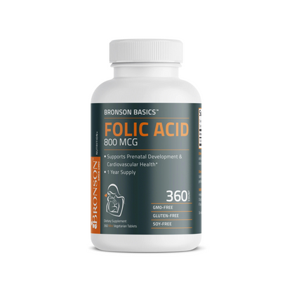 Bronson Folic Acid for Prenatal and Baby Health, Pregnancy Support 800mcg 360CT