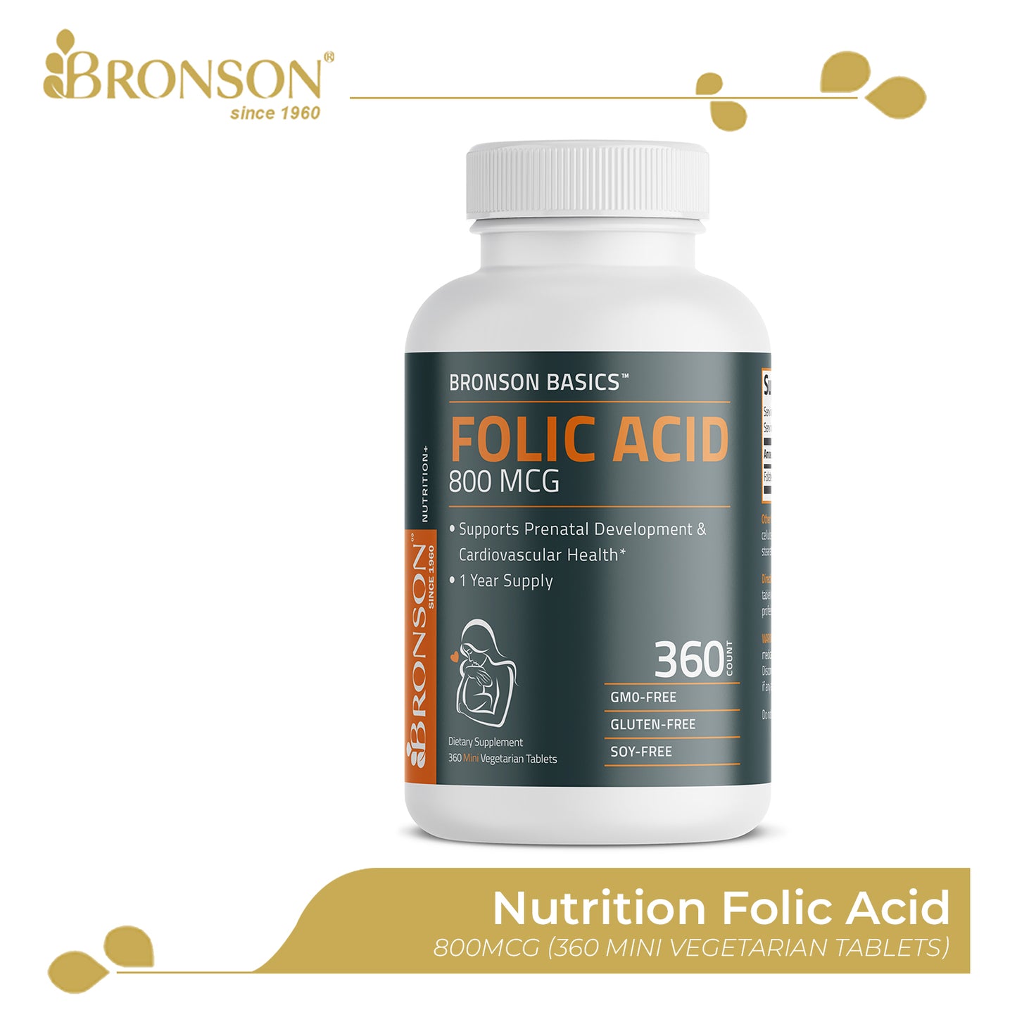 Bronson Folic Acid for Prenatal and Baby Health, Pregnancy Support 800mcg 360CT