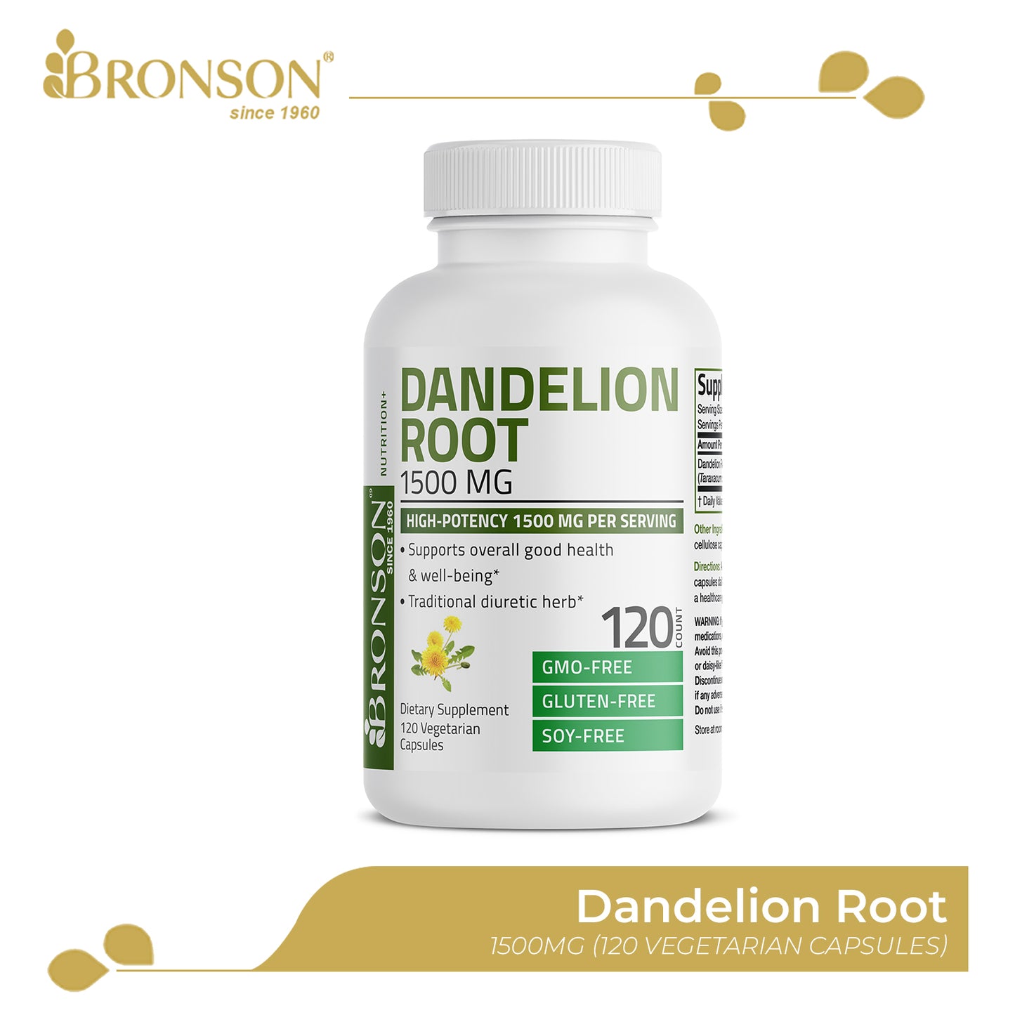 Bronson Dandelion Root for Kidney and Liver Health Detox 1500mg 120CT