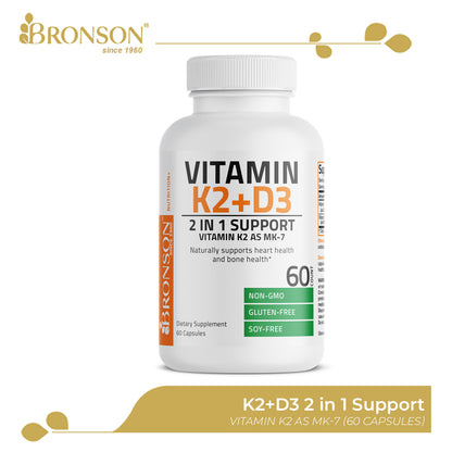 Bronson Vitamin K2+D3 60CT for Immunity, Healthy Bones & Arteries, Healthy Brain, Cardiovascular Health, Calcium Absorption