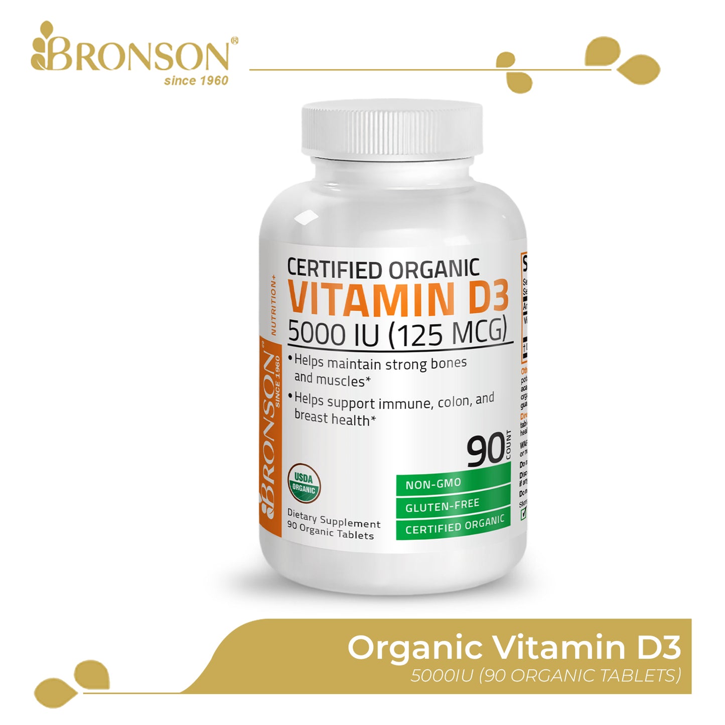 Bronson Organic Vitamin D3 5000IU for Immunity and Bone Health 90CT