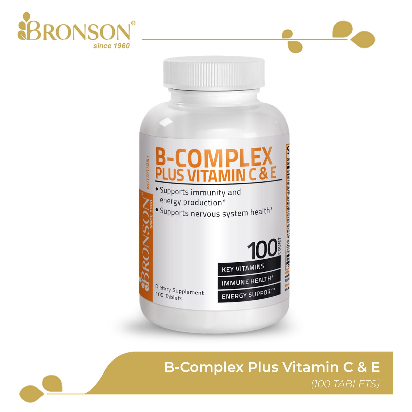 Bronson B-Complex Plus Vitamin C & E Non-GMO (100 Tablets)