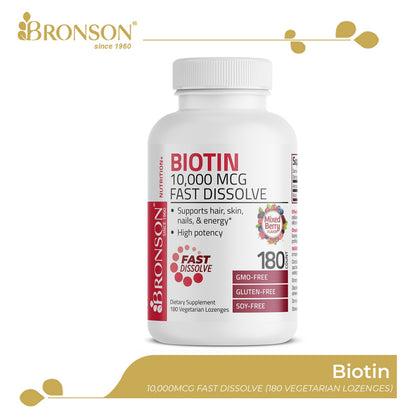 Bronson Biotin Fast Dissolve for Hair, Skin, and Nails Health 10000mcg 180CT