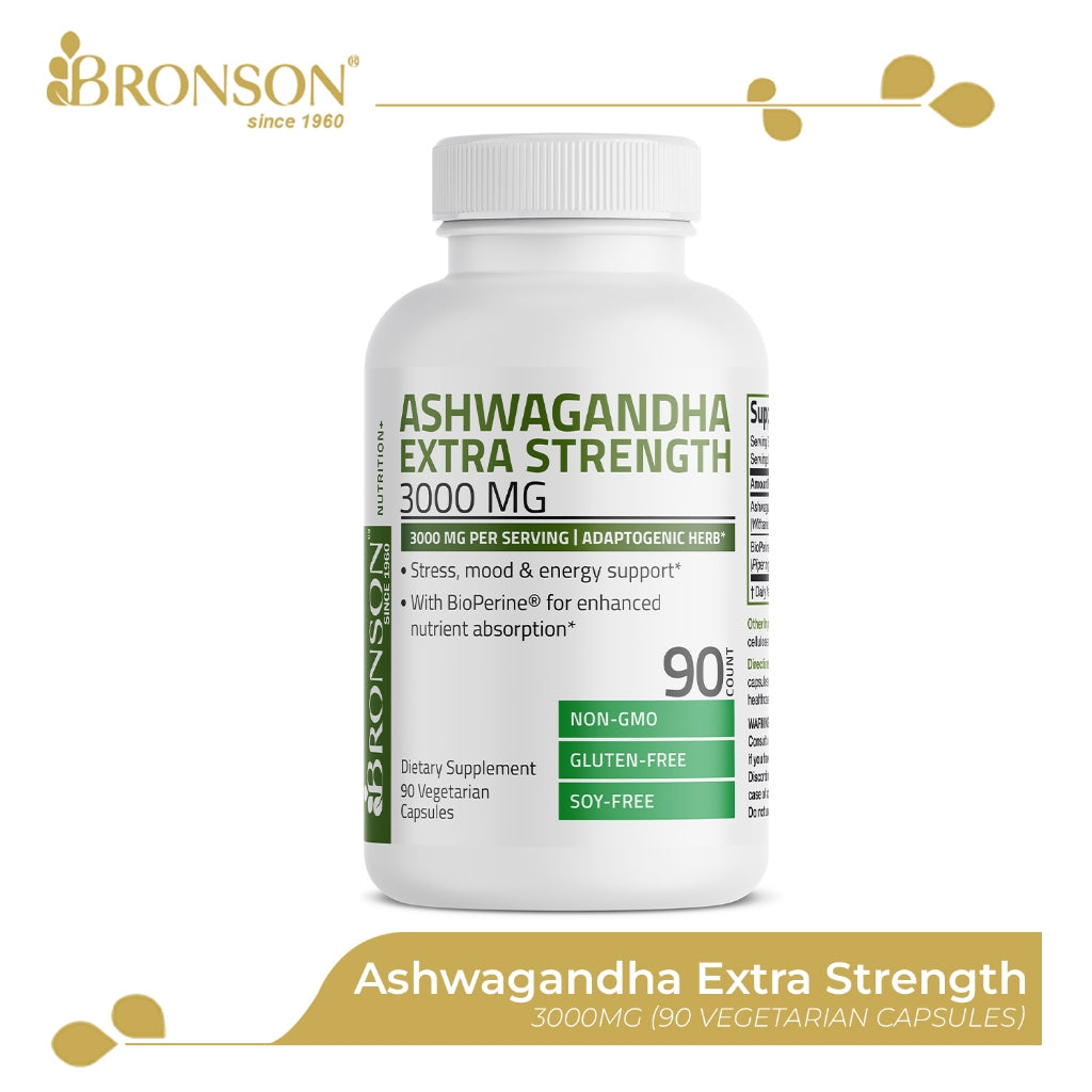 Bronson Ashwagandha Extra Strength Relax, Improve Sleep, Stress and Anxiety Relief 3000mg 90CT